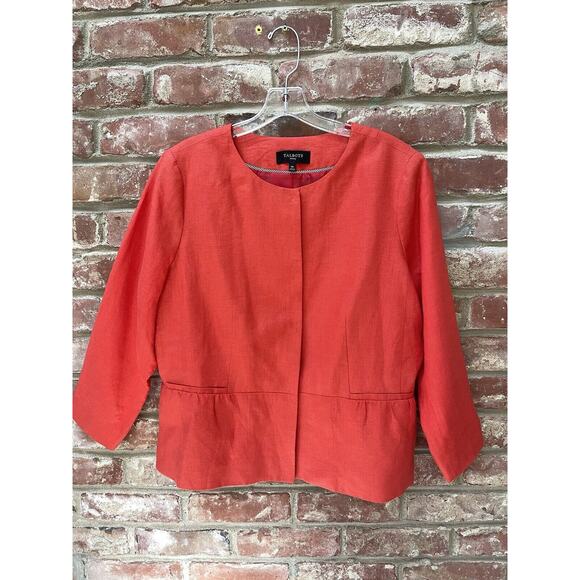 Talbots Linen Collarless Blazer Peplum Size 16P Orange Invisible Closure Petite - Picture 11 of 11
